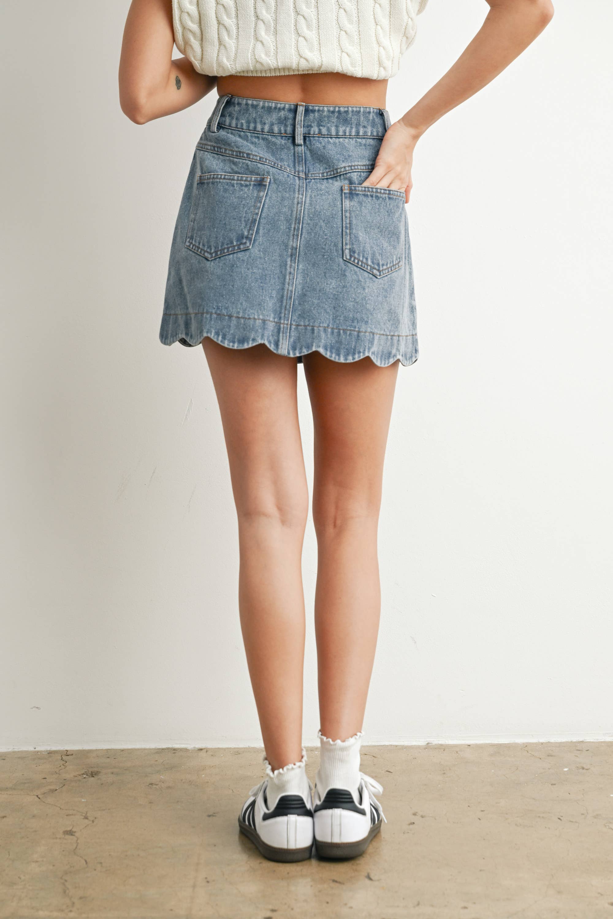 First Pick Scallop Denim Skirt