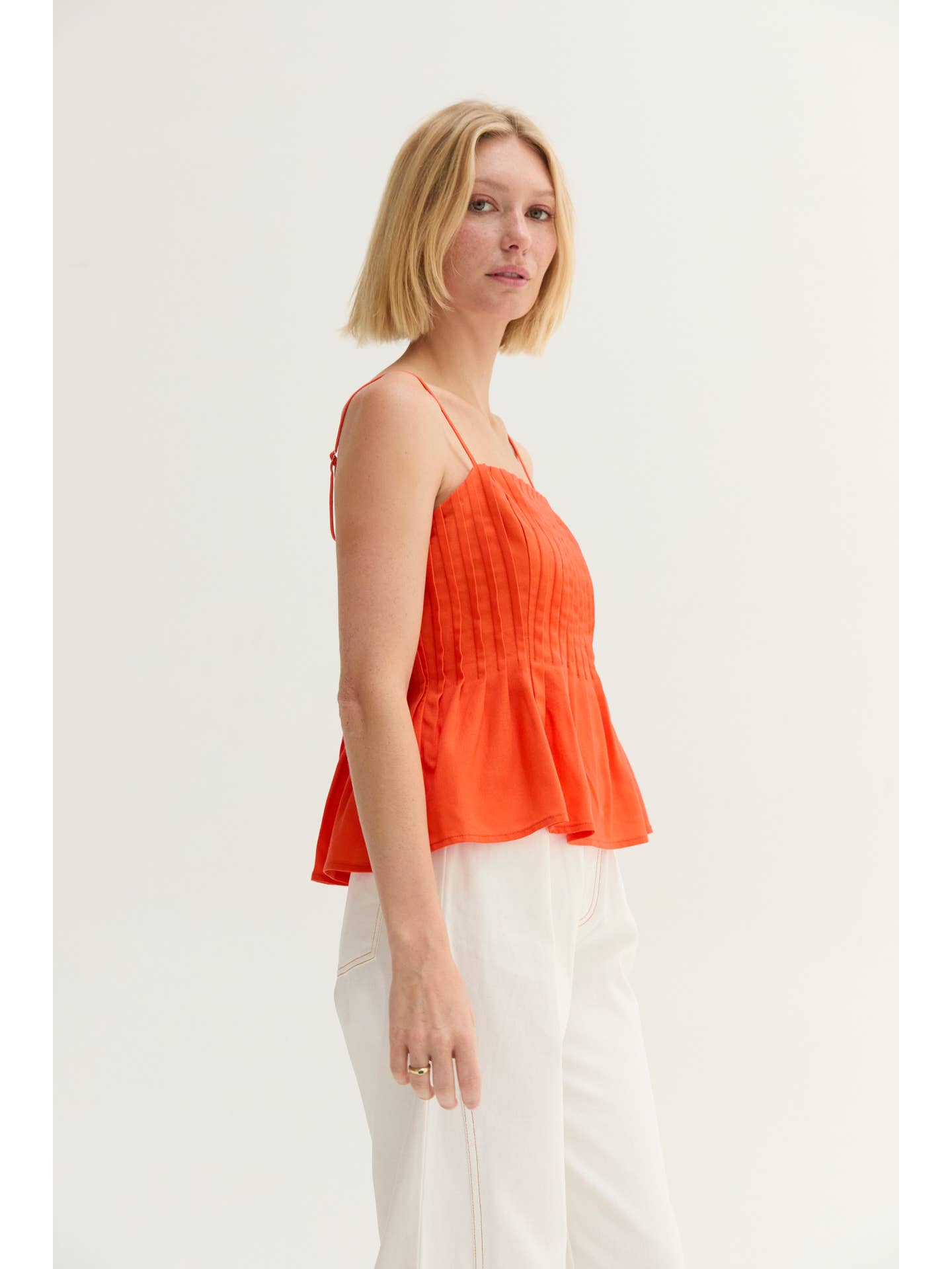 Claudia Pleated Linen Top - Poppy