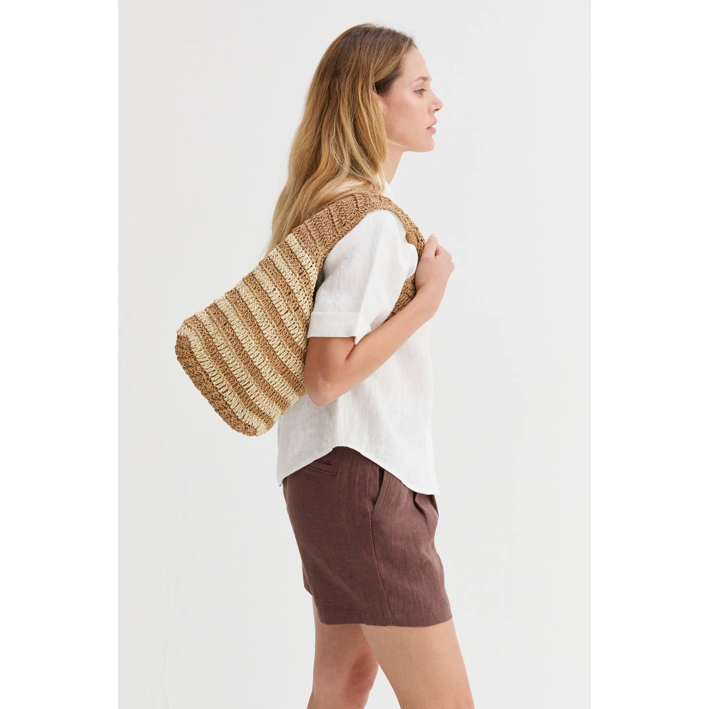 Erin Striped Weave Bag - Tan