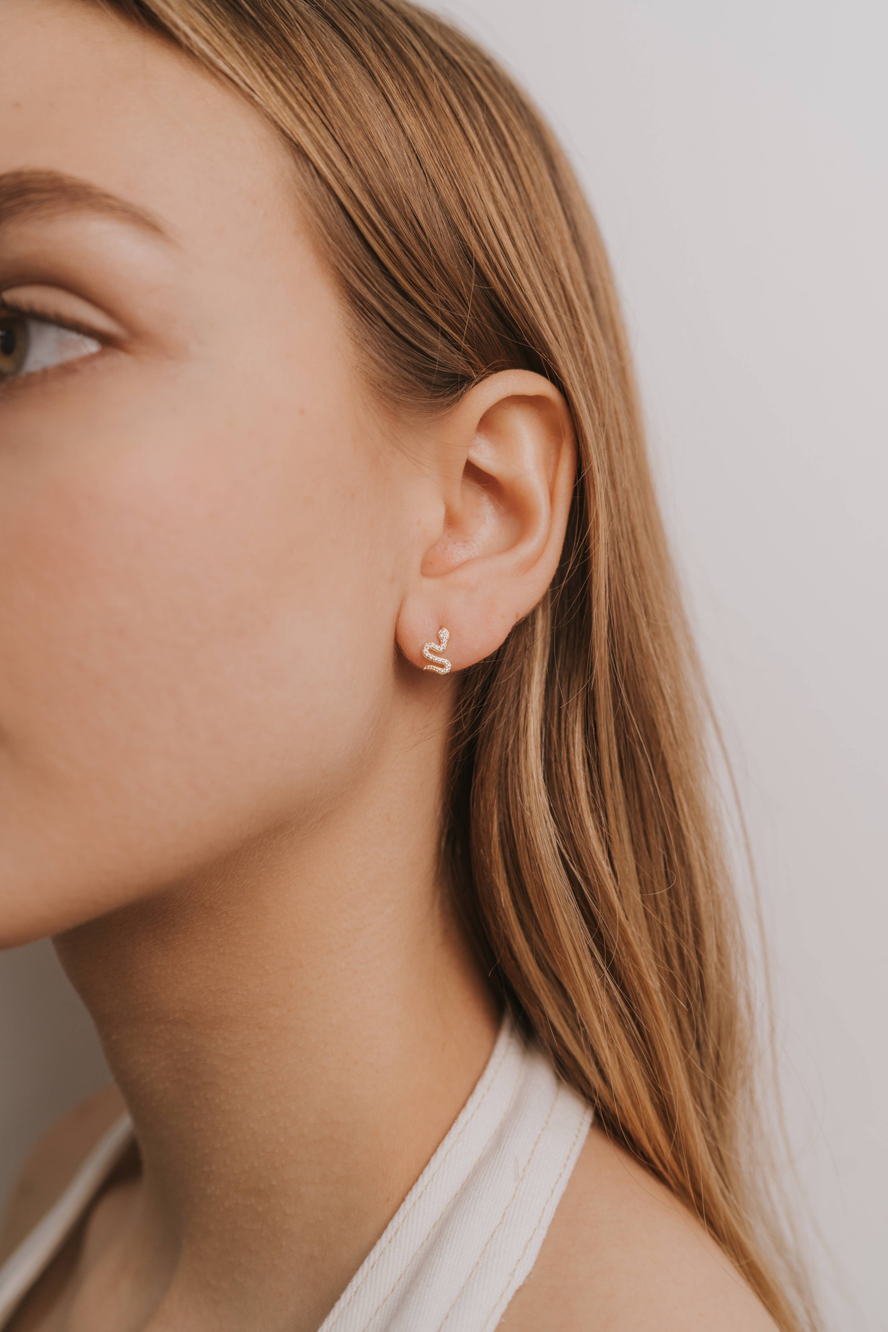 Snake Pave Stud Gold Earrings