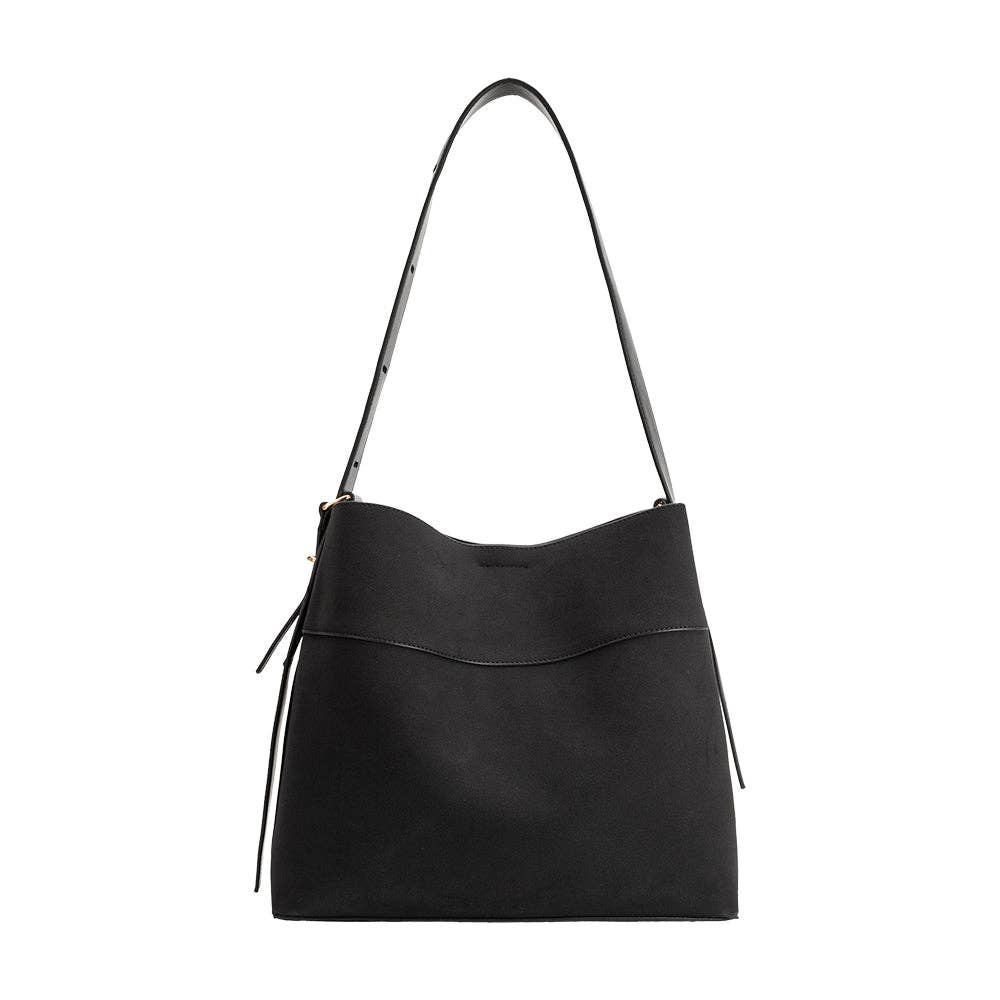 black vegan suede traveller tote bag Stormie Black Suede Recycled Vegan Tote Bag