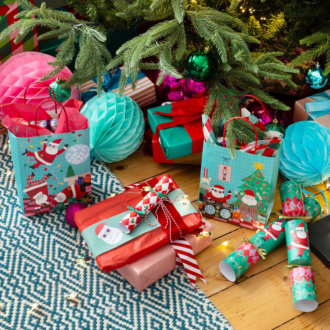 Tissue paper sheets used for gifts, featuring red and mint diamond patterns