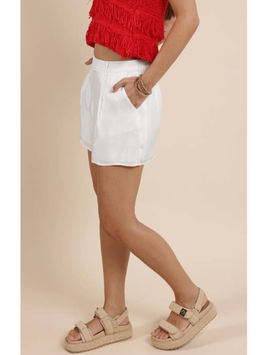 Heritage Front Pleat Shorts - White
