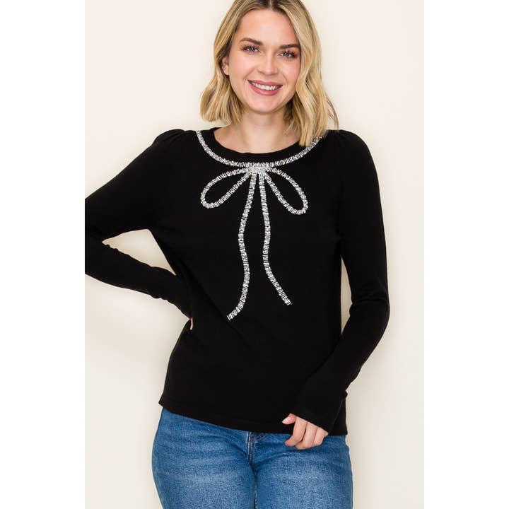 With a Bow Jeweled Sweater