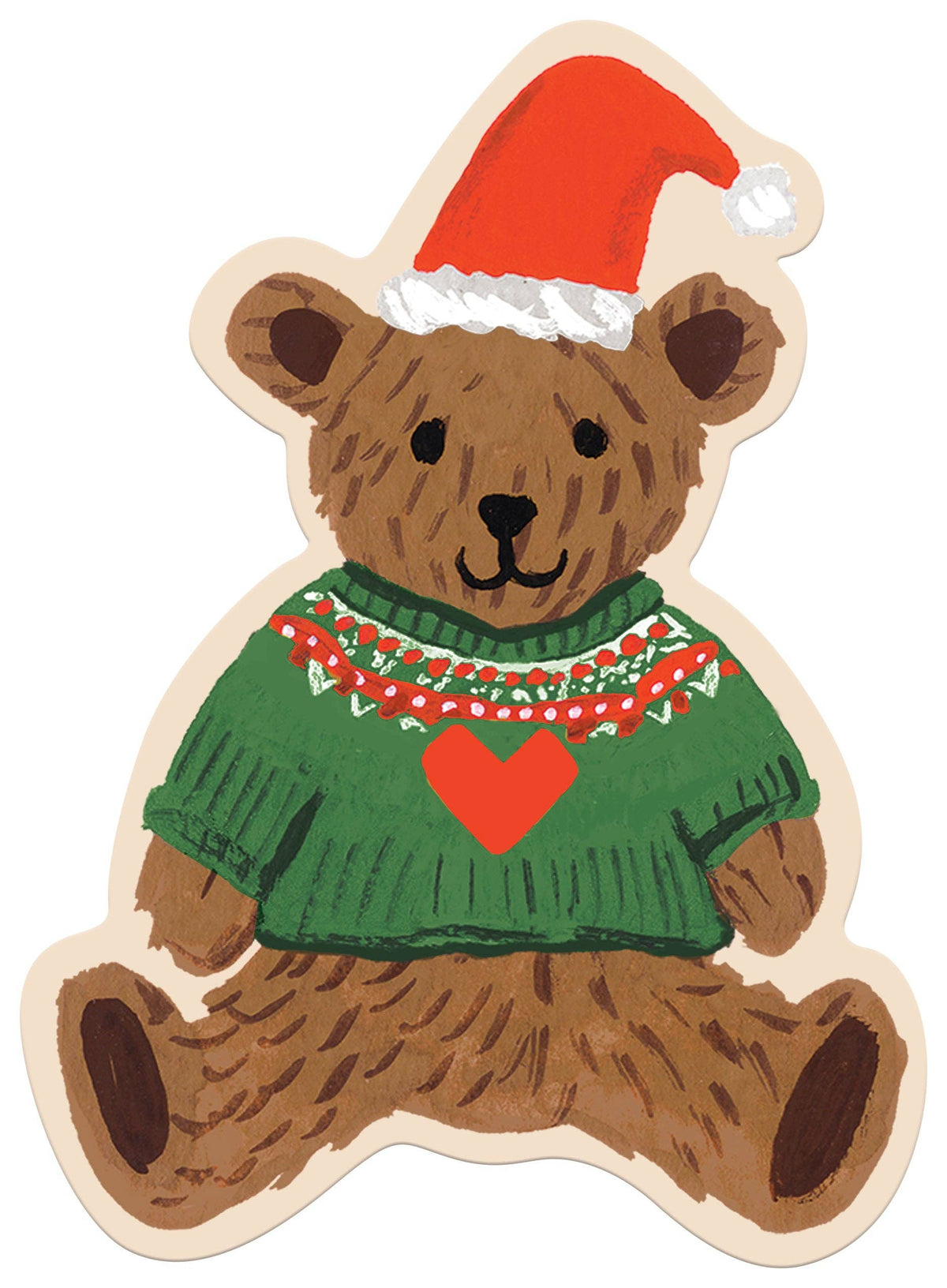 Christmas mini jigsaw puzzle piece shaped like a smiling bear in a green sweater and hat