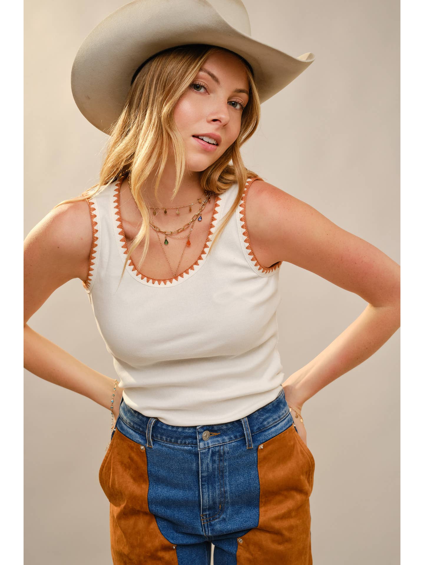 Hook 'Em Embroidered Stitch Tank