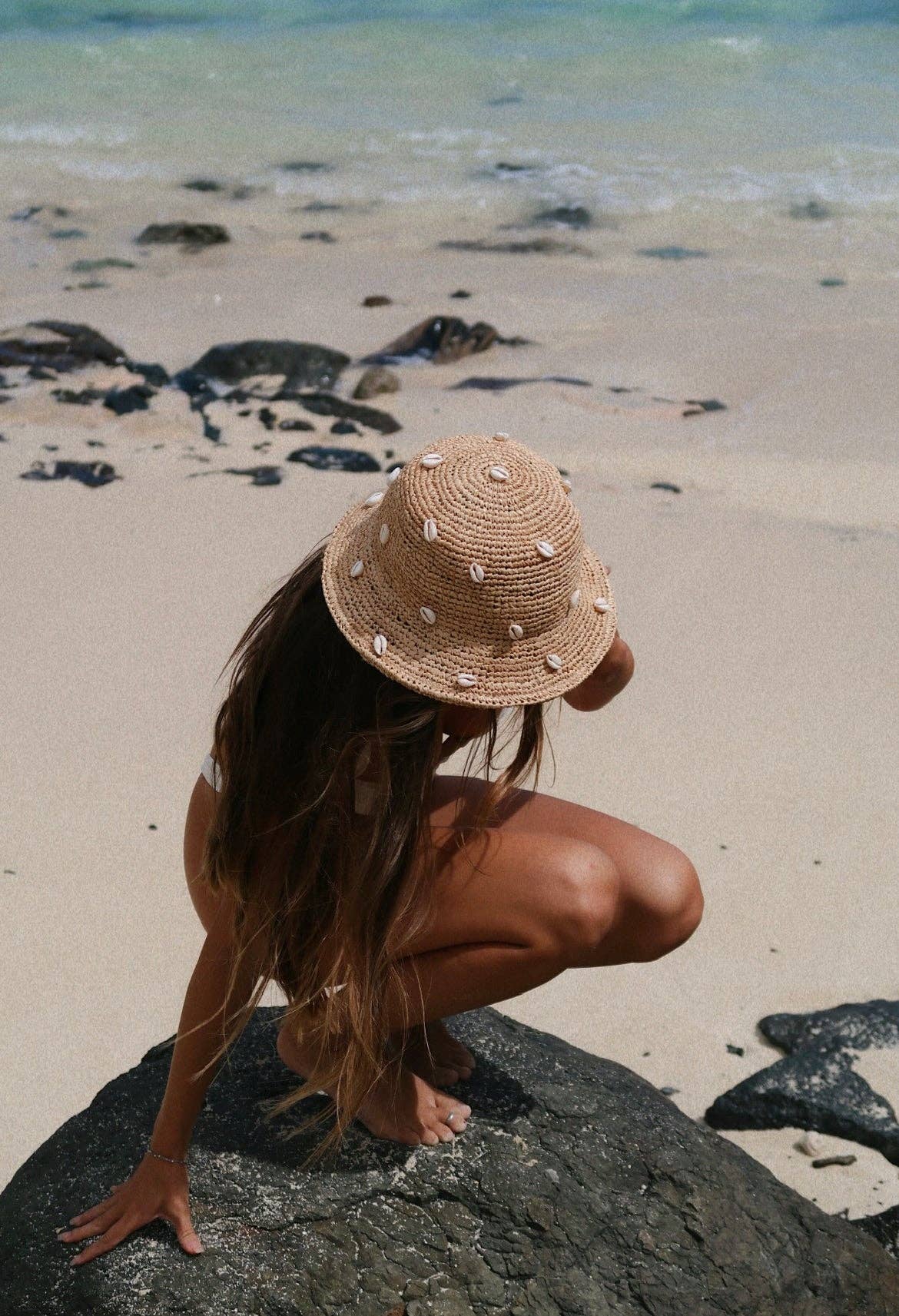 Puka Shell Raffia Bucket Hat