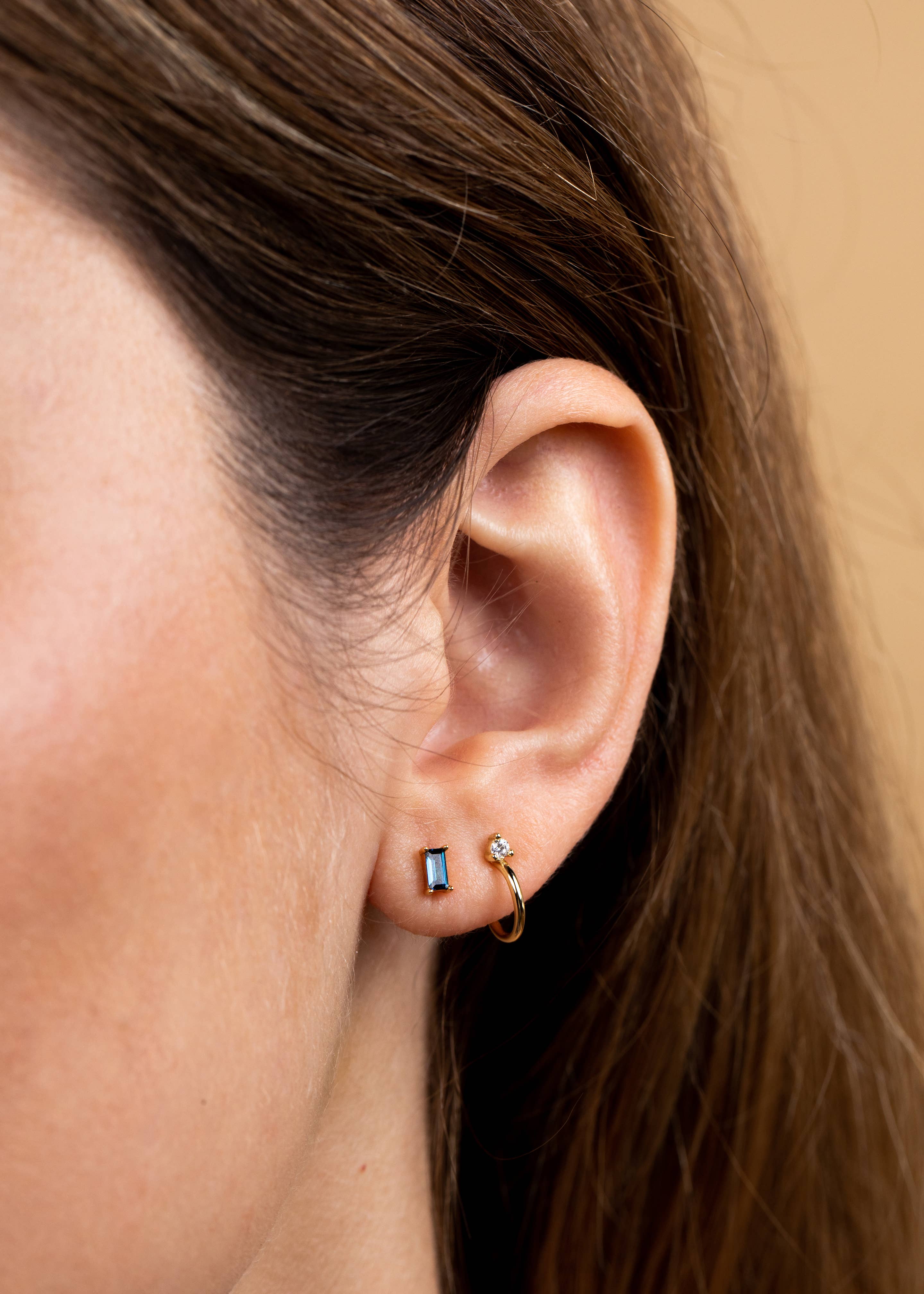 Sapphire Baguette Gold Earrings
