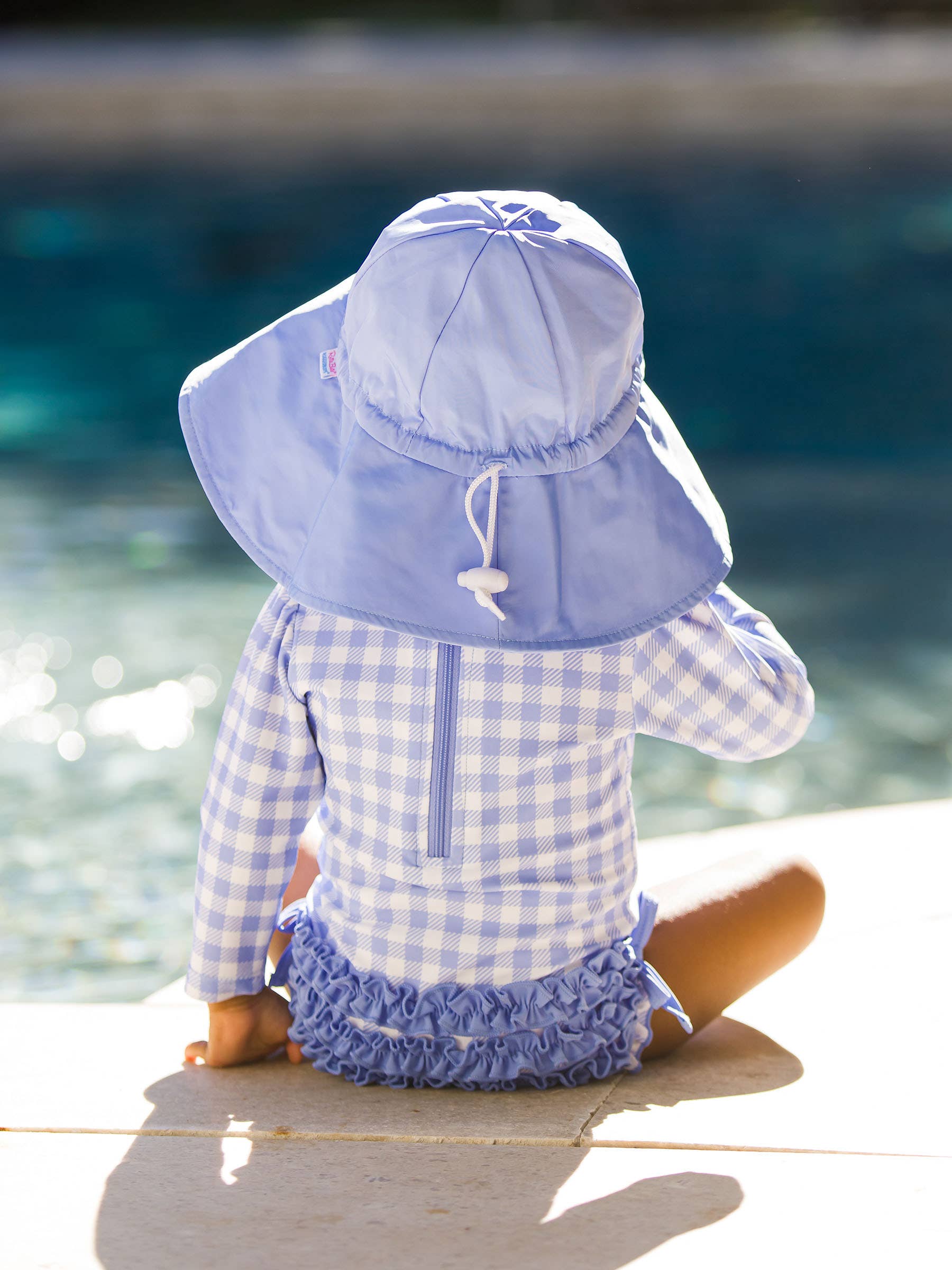 Gingham Long Sleeve One Piece Swimsuit - Periwinkle Blue *FINAL SALE*
