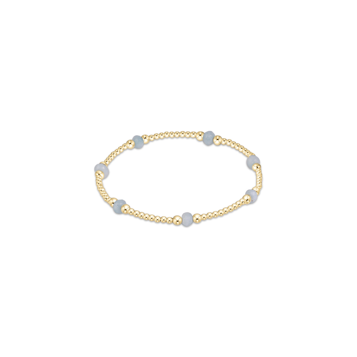 4mm gemstone beaded bracelet with gold-tone seed beads and light blue gray stones