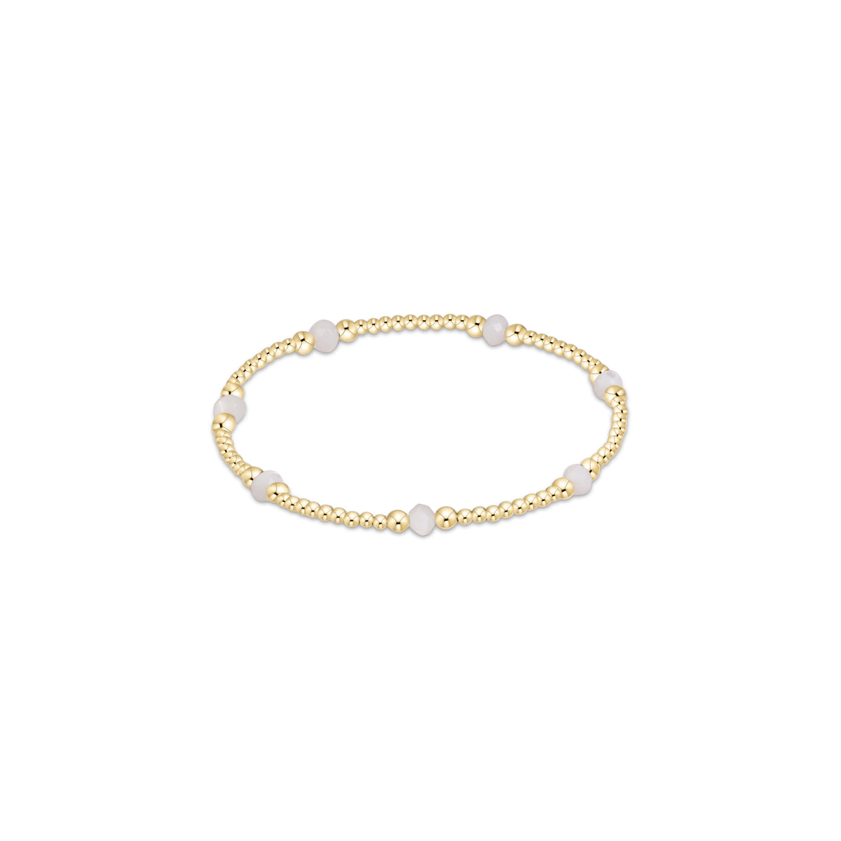 4mm gemstone beaded bracelet with gold-tone seed beads and white stones