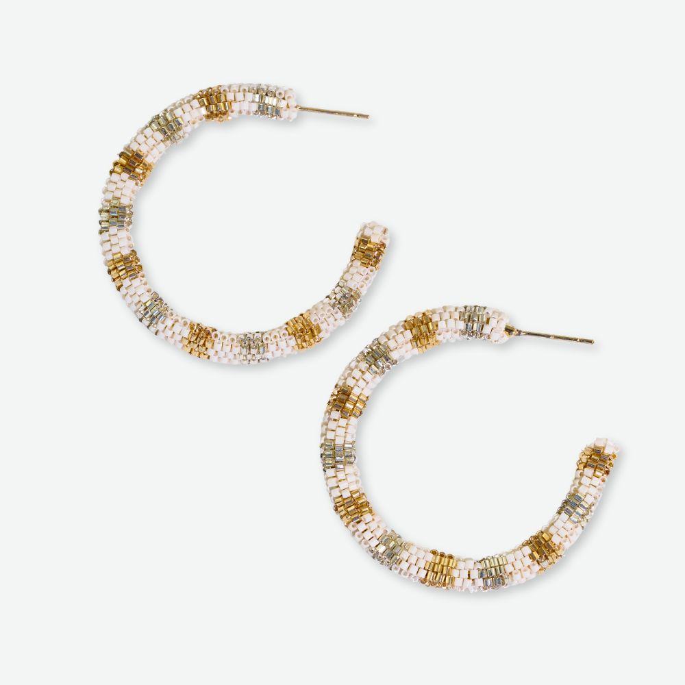 Zoey Striped Beaded Hoop Earrings