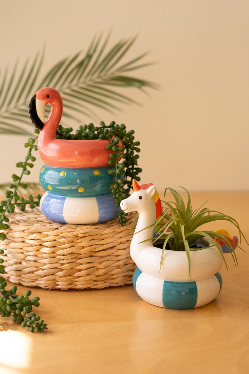 Ceramic Flamingo and Unicorn Floatie Vase