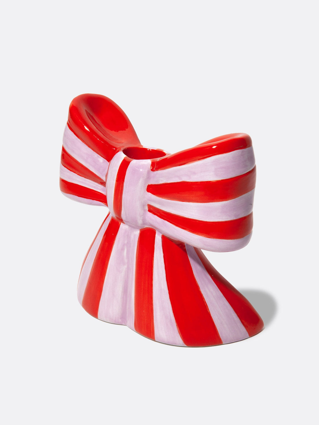 Striped Bow Large Candle Holder