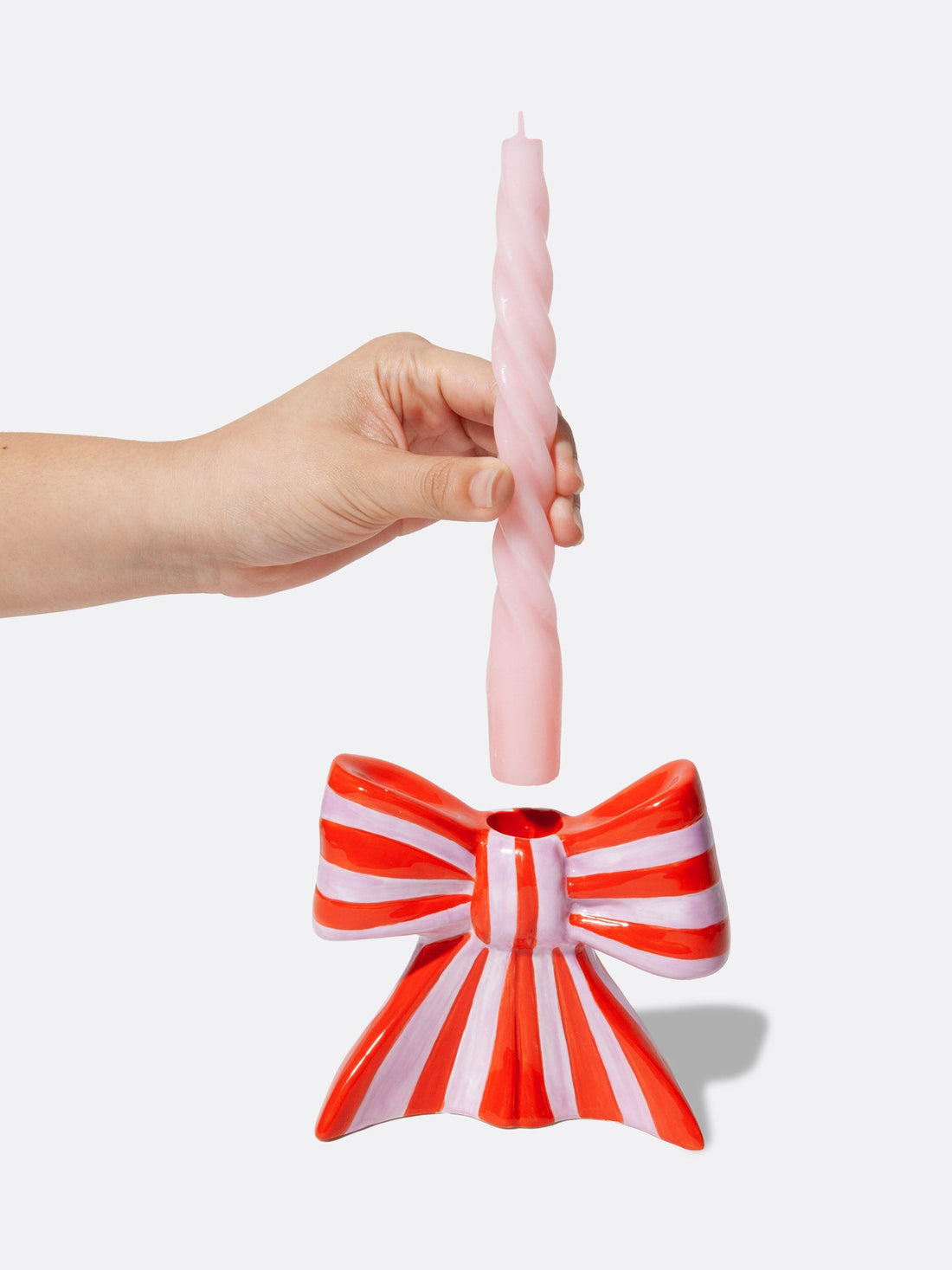 Striped Bow Large Candle Holder