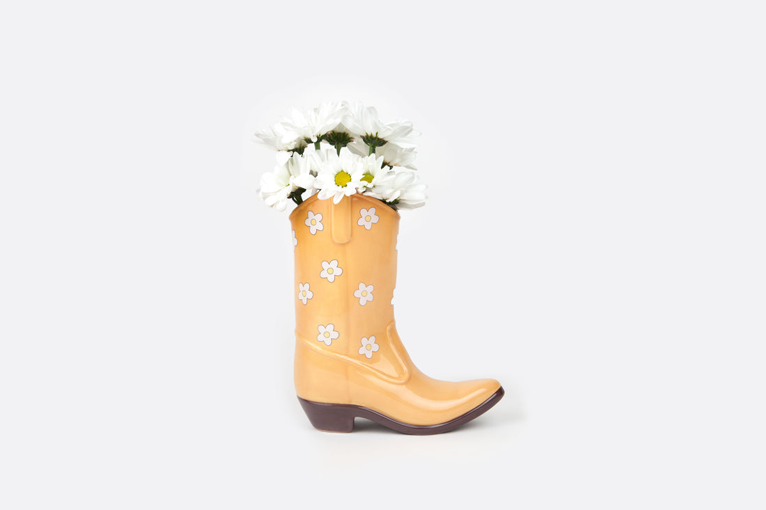 Rodeo Cowboy Boot Vase - Yellow