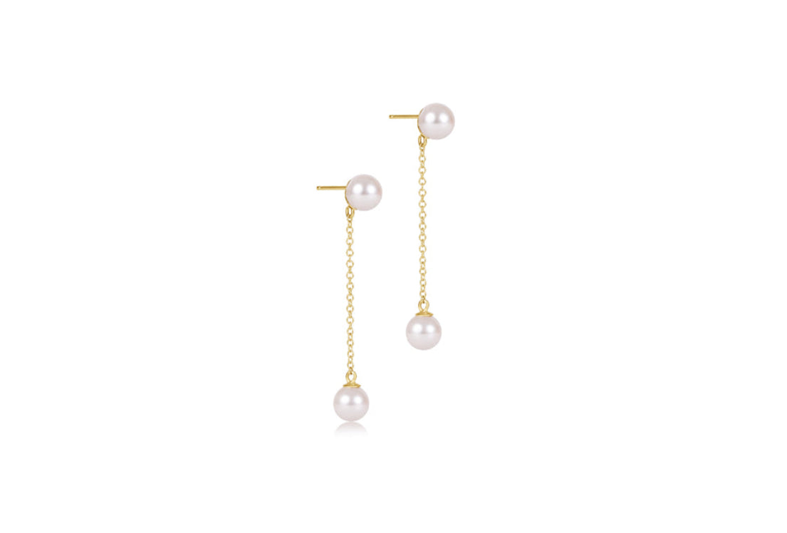 Gold chain drop earrings with white pearl studs and dangling pearls
