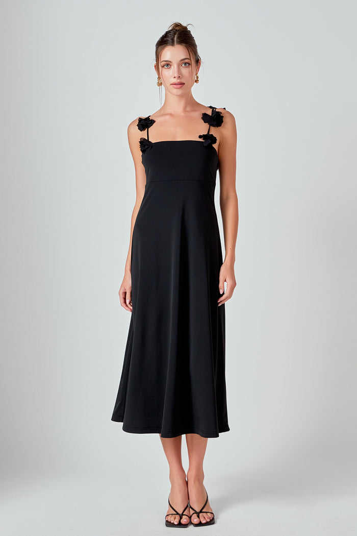 Rosette Shoulder Maxi Dress - Black