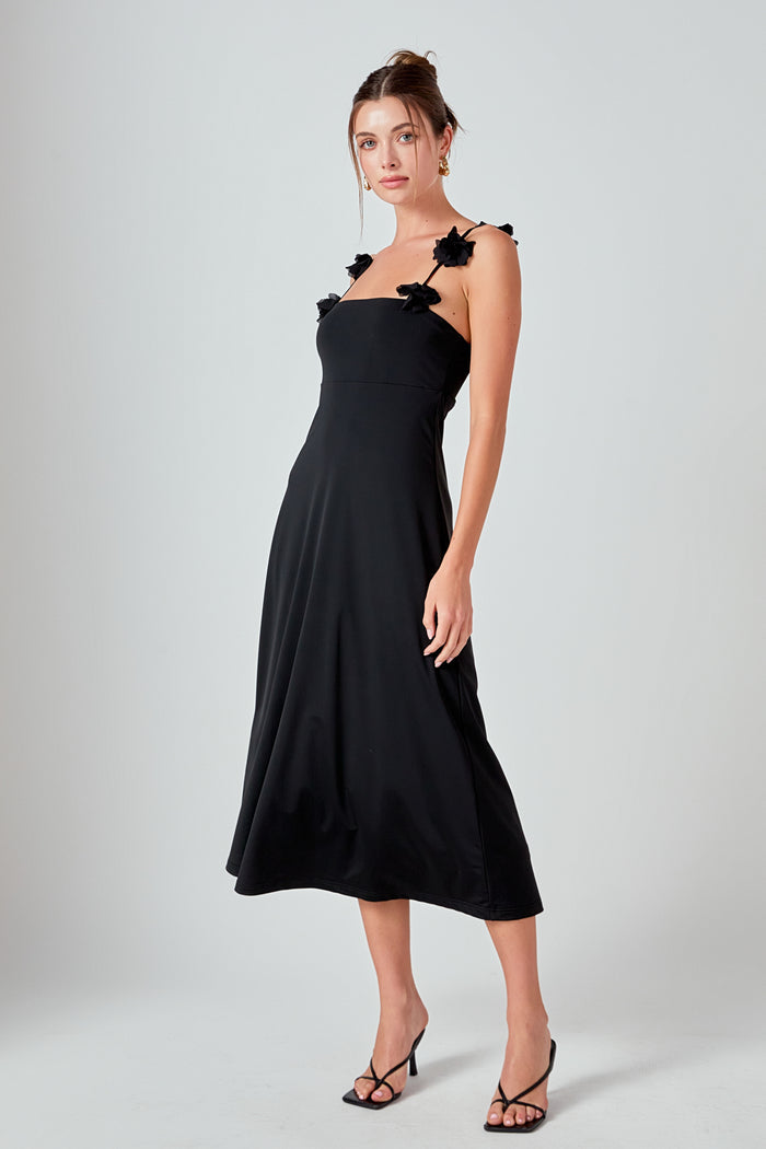 Rosette Shoulder Maxi Dress - Black