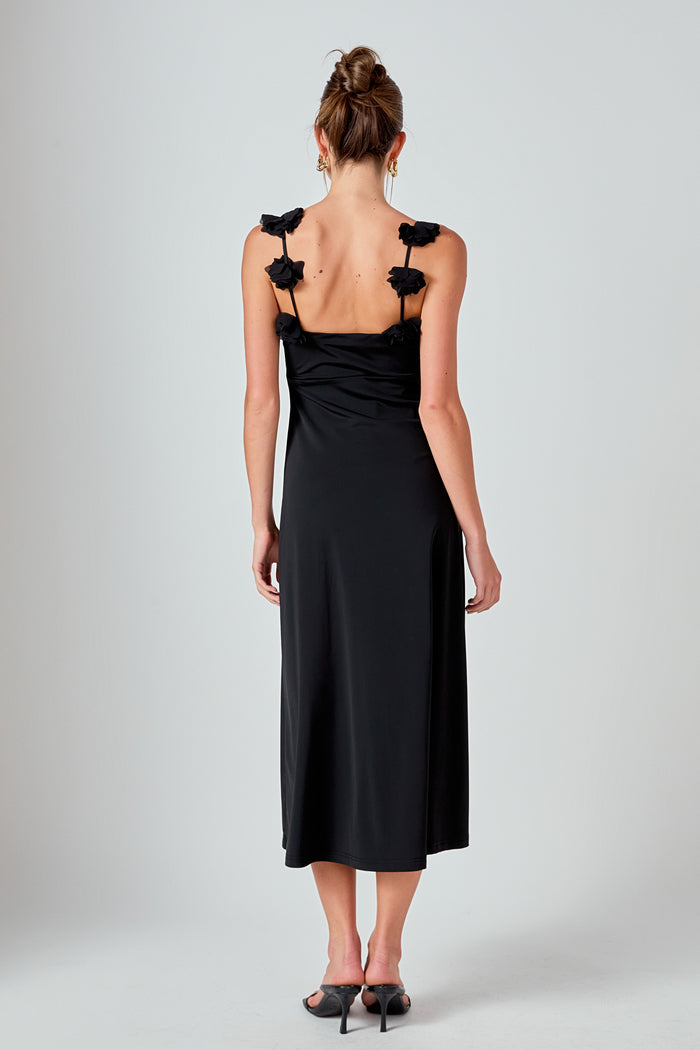 Rosette Shoulder Maxi Dress - Black