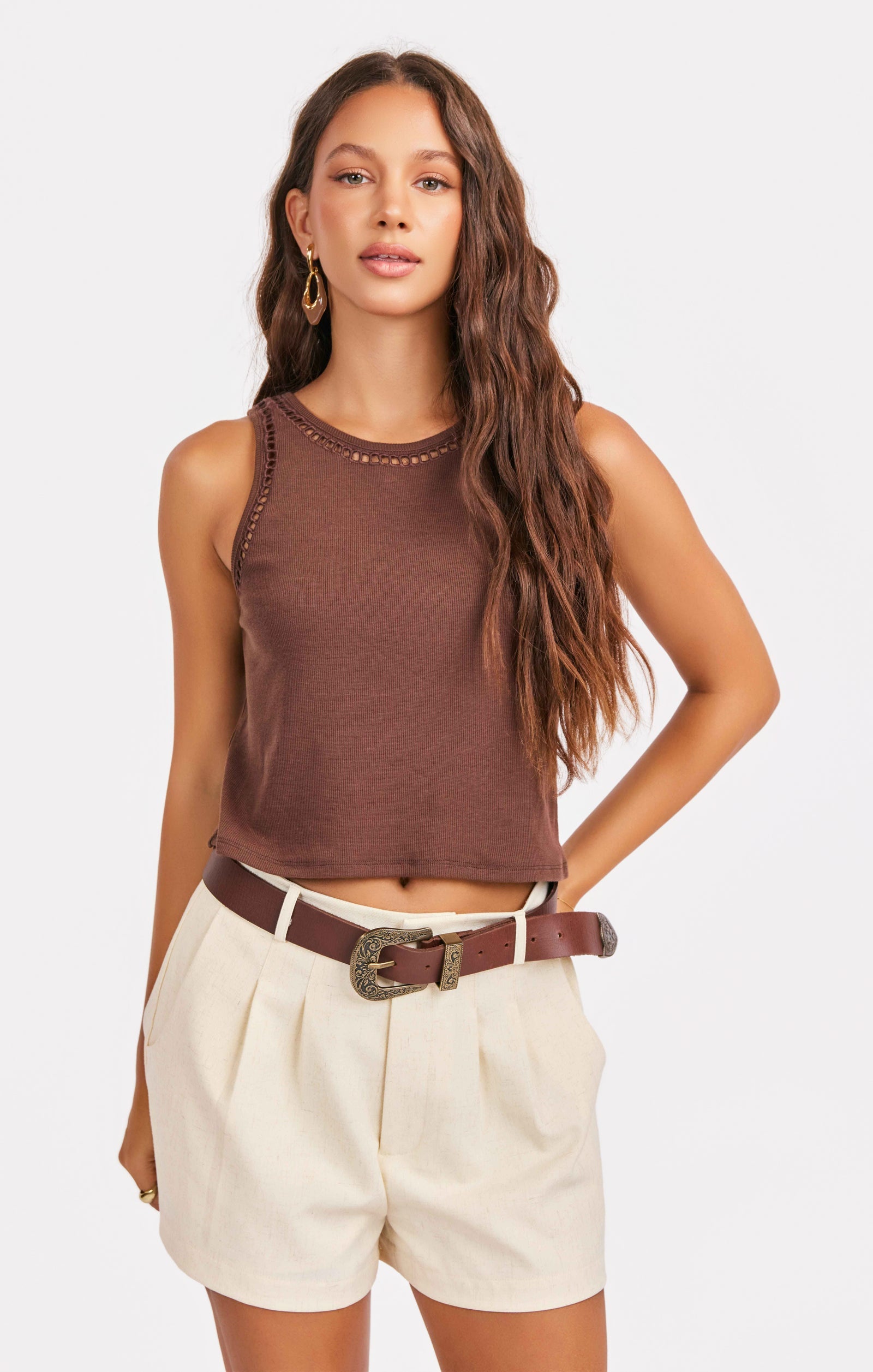 Riptide Embroidered Tank - Oak