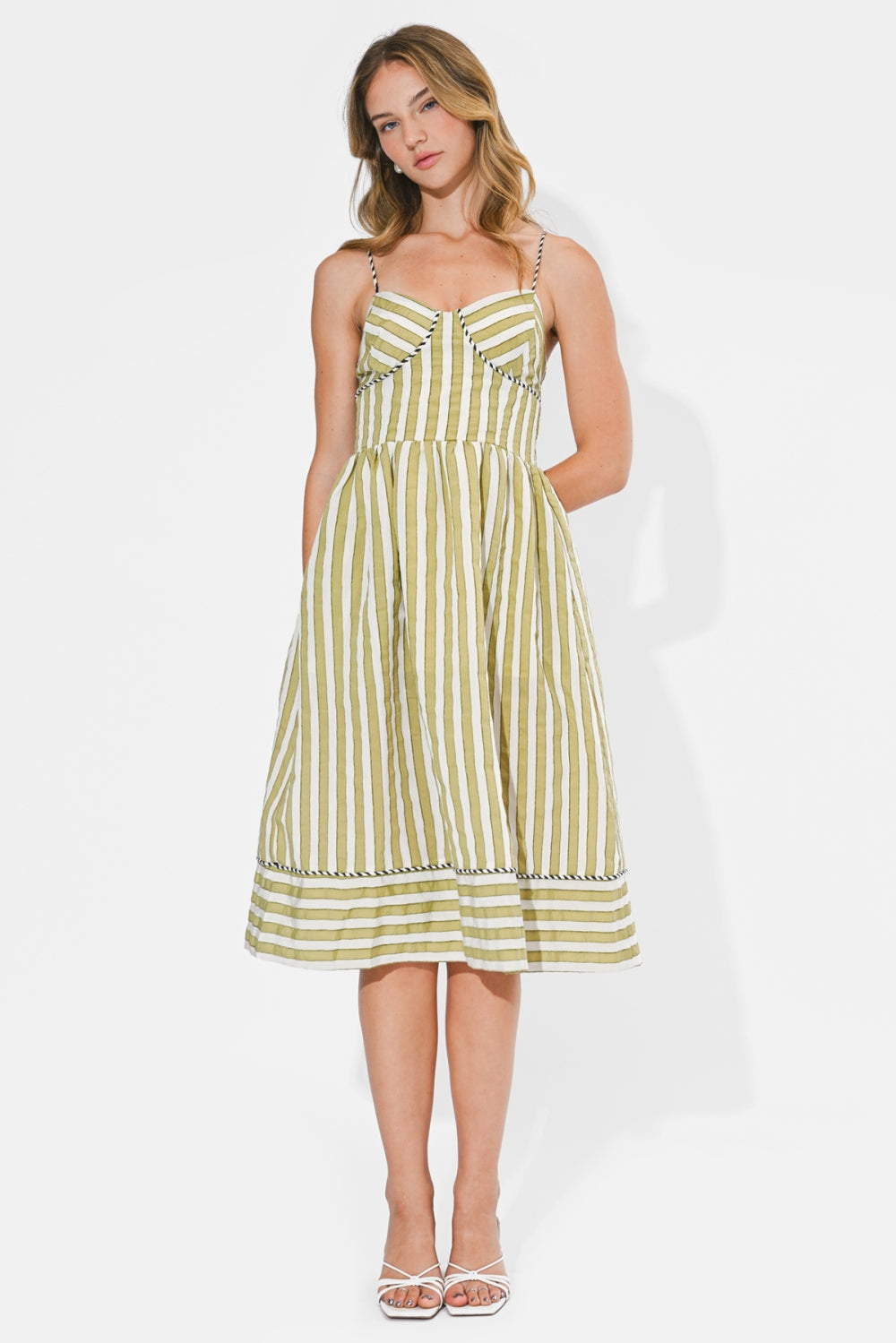 Perle Two-Tone Pipped Sweetheart Midi Dress