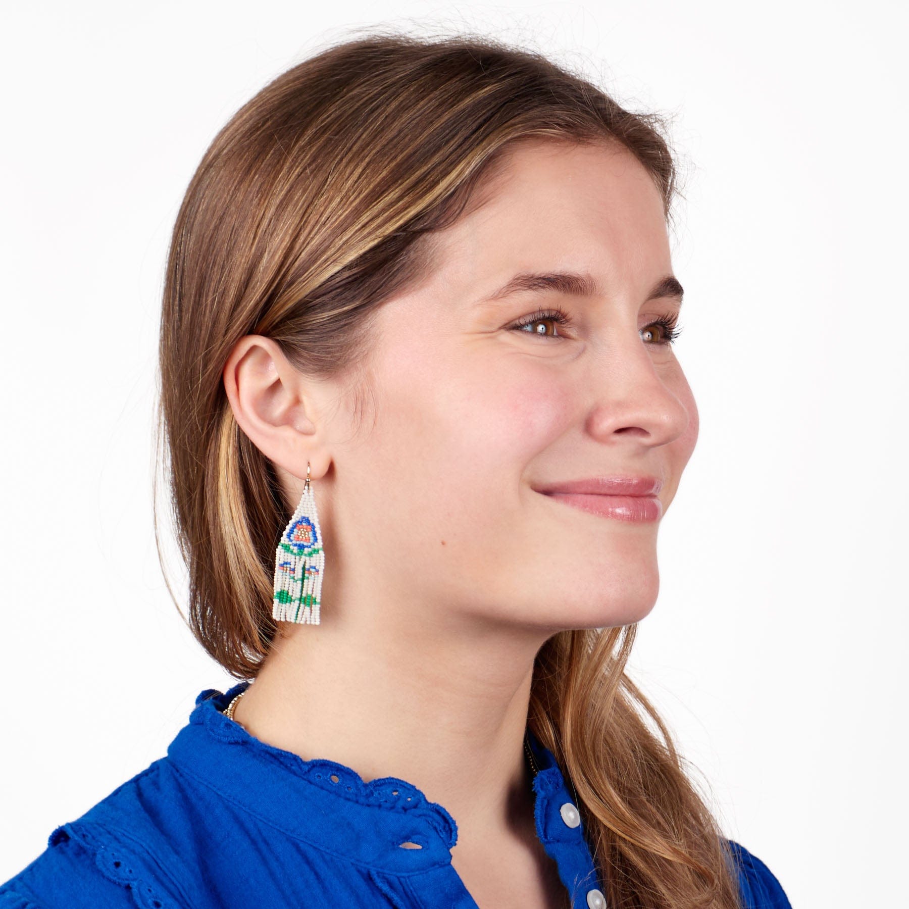 Audrey Poppy Flower Beaded Earrings