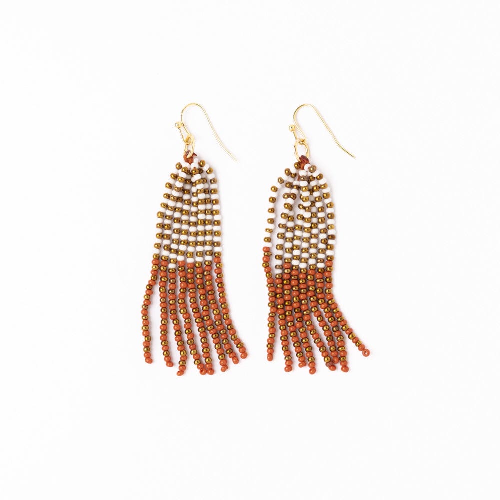 Game Day Tassel Seed Bead Earrings - Rust + White