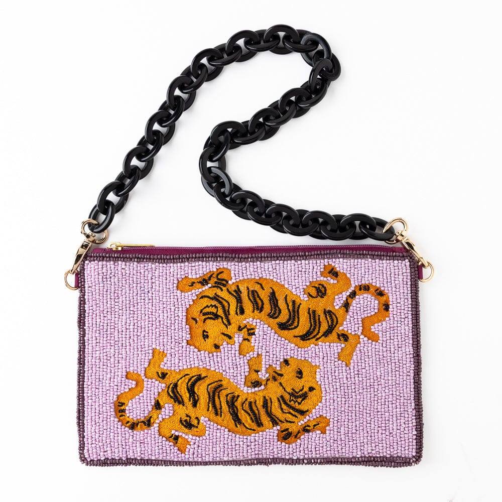 Elenor Puple Tigers Beaded Bag