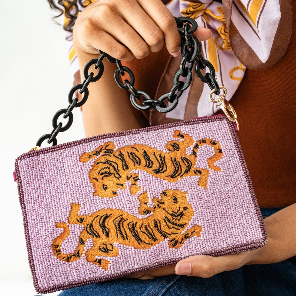 Elenor Puple Tigers Beaded Bag