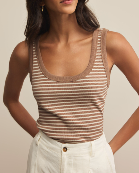 Elin Stripe Rib Tank - Iced Coffee