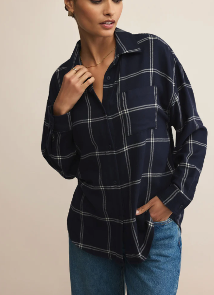 River Plaid Button Up - Blue Sapphire