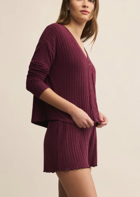 Mara Silky Rib Cardigan - Merlot