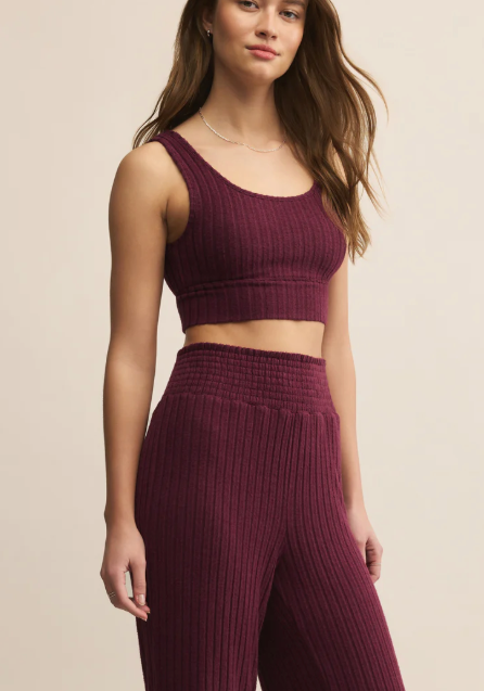 Zoe Silky Rib Tank Bra - Merlot