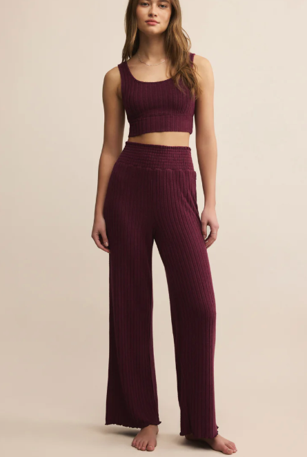 Zoe Silky Rib Tank Bra - Merlot