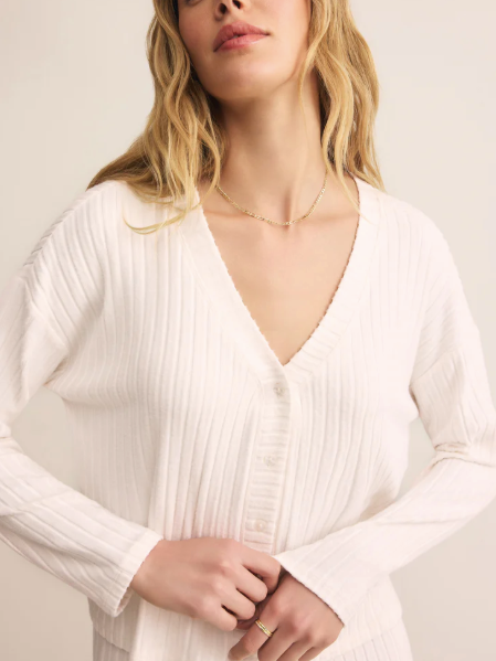 Mara Silky Rib Cardigan - Vanilla Ice