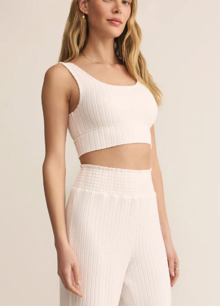 Zoe Silky Rib Tank Bra - Vanilla Ice