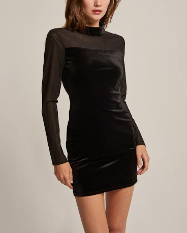 Sasha Mock Neck Mixed Media Velvet Mini Dress Sasha Mock Neck Mixed Media Velvet Mini Dress