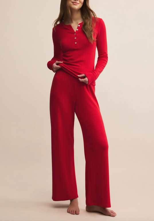 Holly Pointelle Long Sleeve - Festive Red