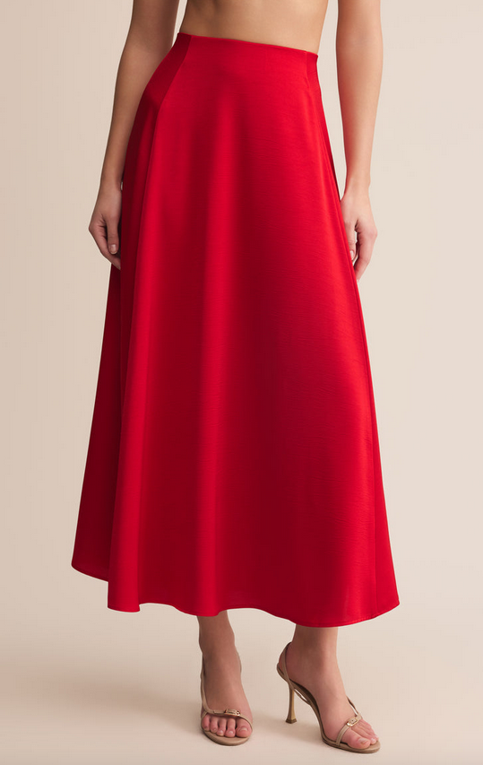 Northpointe Satin Midi Skirt - Festive Red