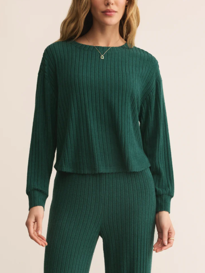 Elfie Rib Long Sleeve Top - Mistletoe