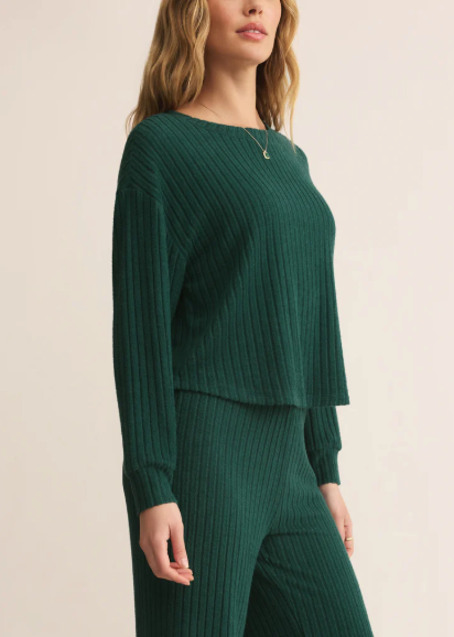 Elfie Rib Long Sleeve Top - Mistletoe
