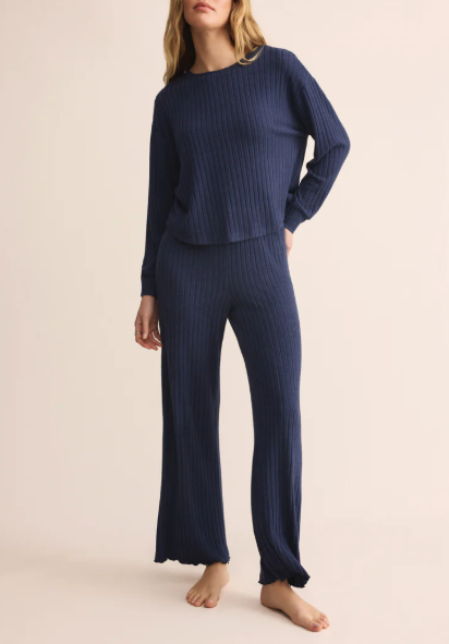 Elfie Rib Long Sleeve Top - Blue Sapphire