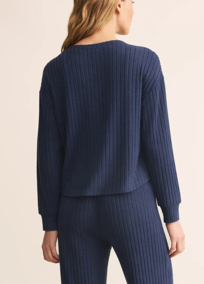 Elfie Rib Long Sleeve Top - Blue Sapphire