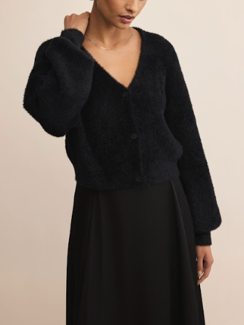 Sadira Fluffy Cardigan - Black