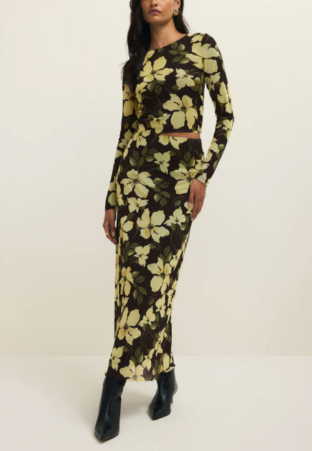 Eda Ren Floral Mesh Midi Skirt