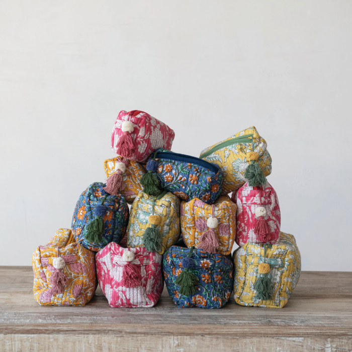 Floral Voile Print Quilted Pouch Set