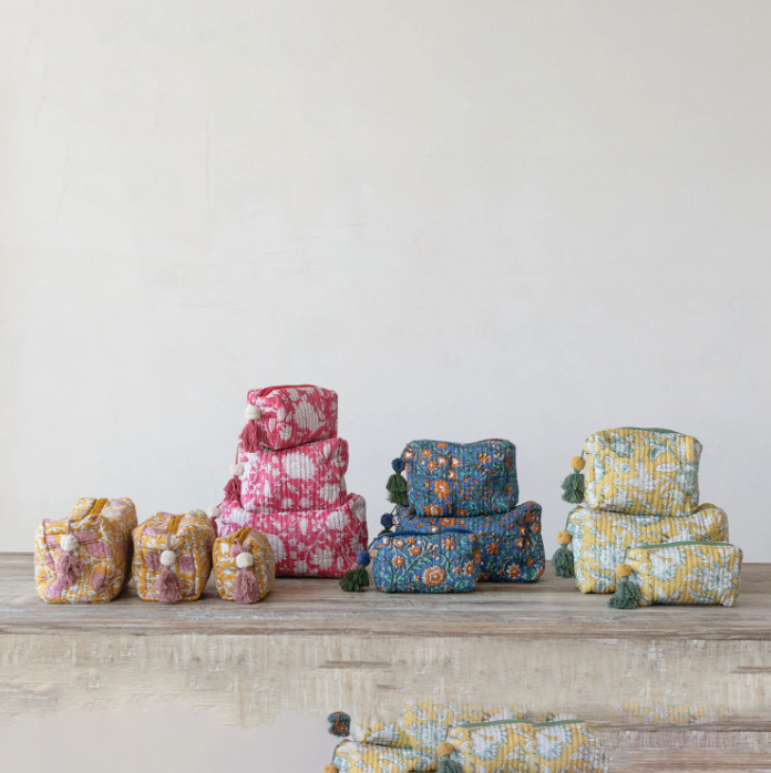 Floral Voile Print Quilted Pouch Set