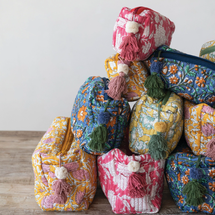 Floral Voile Print Quilted Pouch Set