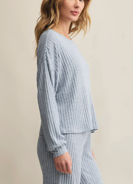 Daydream Rib Long Sleeve Top - Light Denim